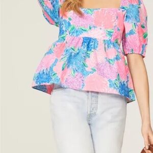NWOT Lilly Pulitzer Kay Baby Doll  Pink and Blue Floral Top